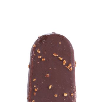 Top chocolate-coated blocks of ice cream on stick. White background.