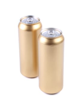 Blanks aluminum and golden soda cans. White background.