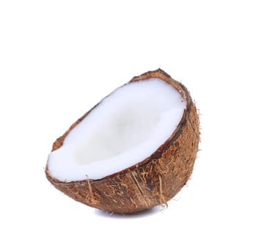 Coconut slice on a white background. Close up.