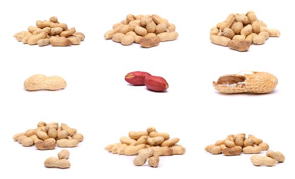 Set of nuts fruit collage background. Isolated.