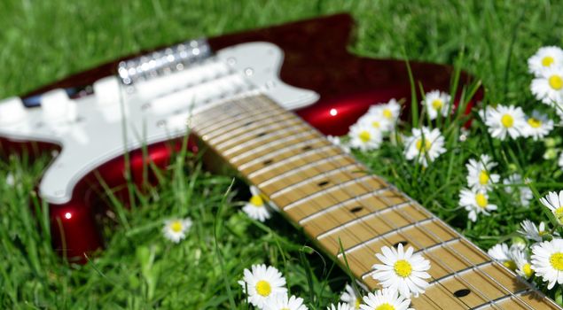 electric guitar lying in the grass