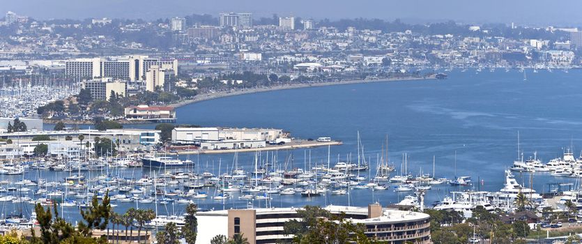 Hazy atmospheric San Diego as seen from Point Loma area California.