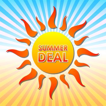 summer deal - text in orange sun over yellow and blue rays