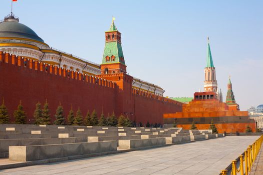 Day view of the Red Square, Moscow Kremlin and Lenin mausoleum, Moscow, Russia