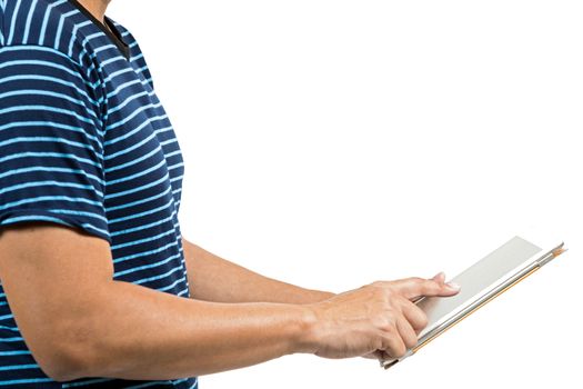 man Hand touching on Tablet computer