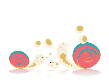 Family of snails on a walk