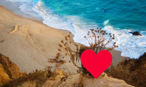 Heart shape on the top of the hill next the Pacific ocean in Malibu