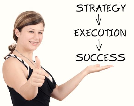 Success concept: Businesswoman introduce a success concept on a whiteboard