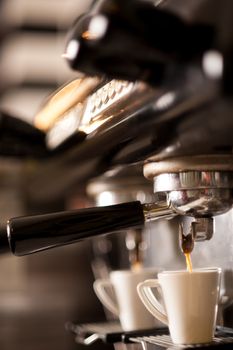 Process of preparation of coffee, a closeup.