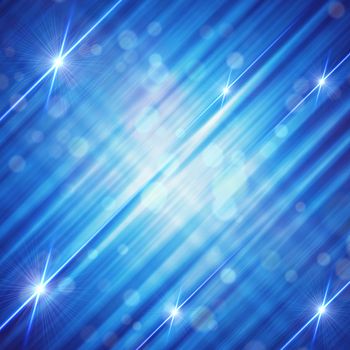 abstract blue background with shining white lines and stars