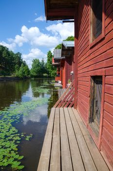 Porvoo, Finland. Old wooden red houses on the riverside