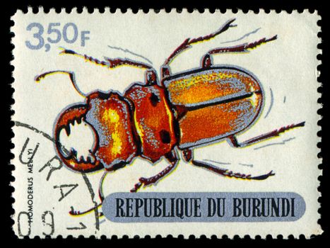 REPUBLIC OF BURUNDI - CIRCA 1970:printed in Republic of Burundi shows  shows beetle, circa 1970.