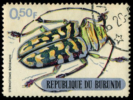 REPUBLIC OF BURUNDI - CIRCA 1970:printed in Republic of Burundi shows  shows beetle, circa 1970.