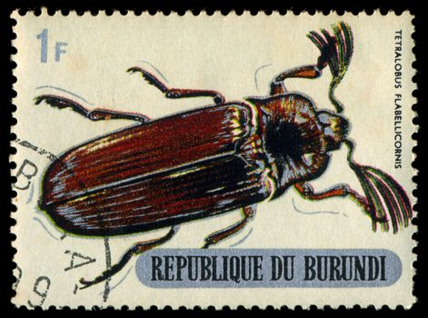 REPUBLIC OF BURUNDI - CIRCA 1970:printed in Republic of Burundi shows  shows beetle, circa 1970.