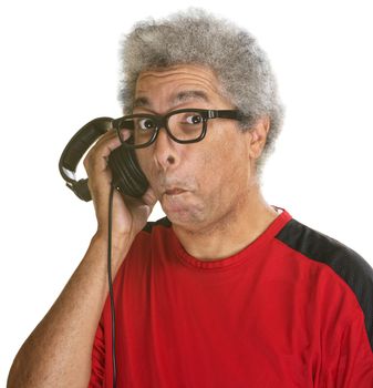 Impressed mature African man over isolated background