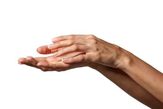 Beautiful female hands isolated on white background