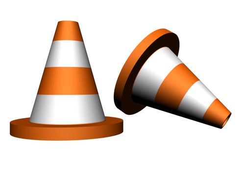 Couple of orange traffic cones isolated on a white background