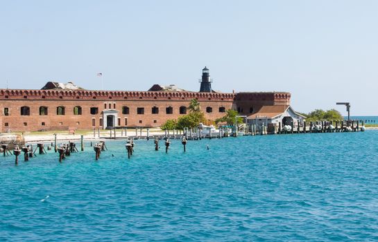 Garden Key in the Dry Tortugas is the site of the historic Fort Jefferson. Fort Jefferson is a massive but unfinished coastal fortress. It is the largest masonry structure in the Americas and is composed of over 16 million bricks. It nearly encompasses the entirety of Garden Key. Garden Key is one of the seven keys in the Dry Tortugas National Park. Although manned for several years, changes in naval warfare outmoded the fort before it could be completed.