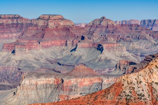 The Grand Canyon is 277 miles long, gets up to 18 miles in width and reaches depths of over a mile. It is hard to believe it is carved out by the Colorado River. When this was taken the river was a small ribbon of water occasionally glimpsed when looking from the top of the canyon.