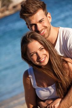 attractive young couple in love having fun in summer holidays vacation