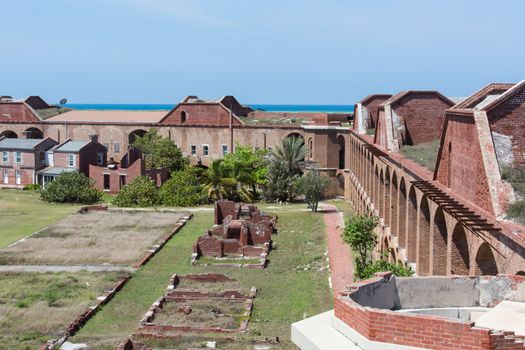 Garden Key in the Dry Tortugas is the site of the historic Fort Jefferson. Although manned for several years, changes in naval warfare outmoded the fort before it could be completed.