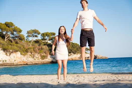 happy young couple having fun in summer holiday vacation love