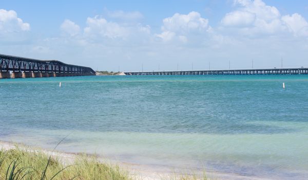 Taken at Bahia Honda Key, on the left is the old railroad bridge which was later converted to an automobile bridge. On the right is the new bridge.