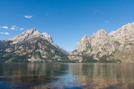 Taken at Grand Tetons National Park the tallest peak on the left is the Grand Teton and on the right is Mt St John
