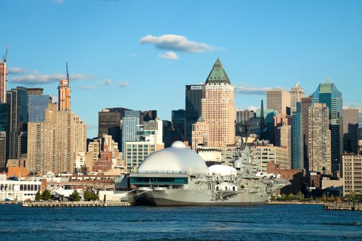 NEW YORK CITY, USA - SEPTEMBER 24: New York Uptown and Intrepid Sea, Air and Space Museum on September 24, 2012. It is one of Americas leading historic and educational institutions and is opened since 1982 and is centered on the aircraft carrier Intrepid.