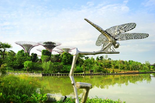Singapore, Republic of Singapore - May 09, 2013: Dragonfly sculpture at Gardens by the Bay in Singapore. Gardens by the Bay was crowned World Building of the Year at the World Architecture Festival 2012 