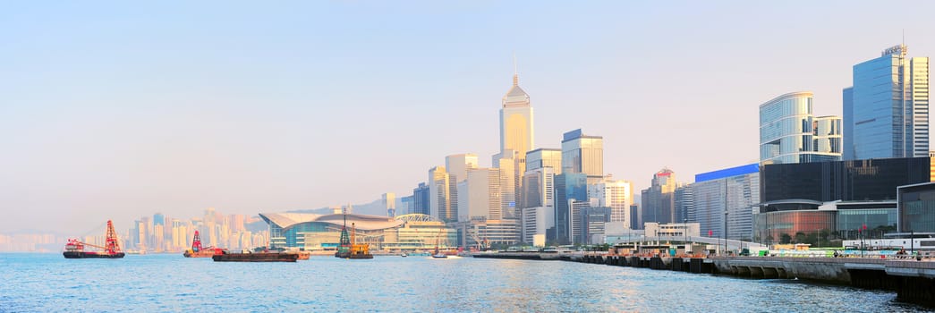 Panorama of  Hong Kong island at sunset.