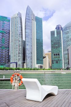 Modern bench in front of Singapore downtown