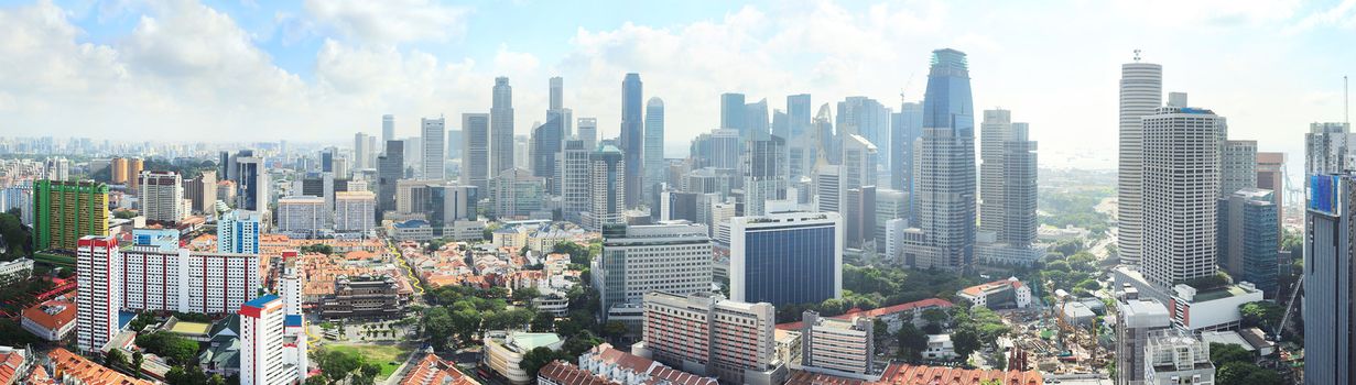 Aerial panoramic view of Singapore in the morning