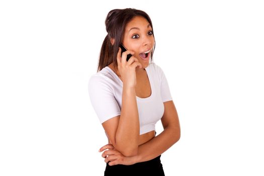 Portrait Of Young Girl african Talking On phone  isolated