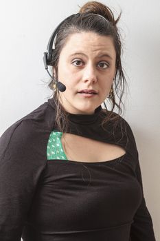 woman with headset against white background