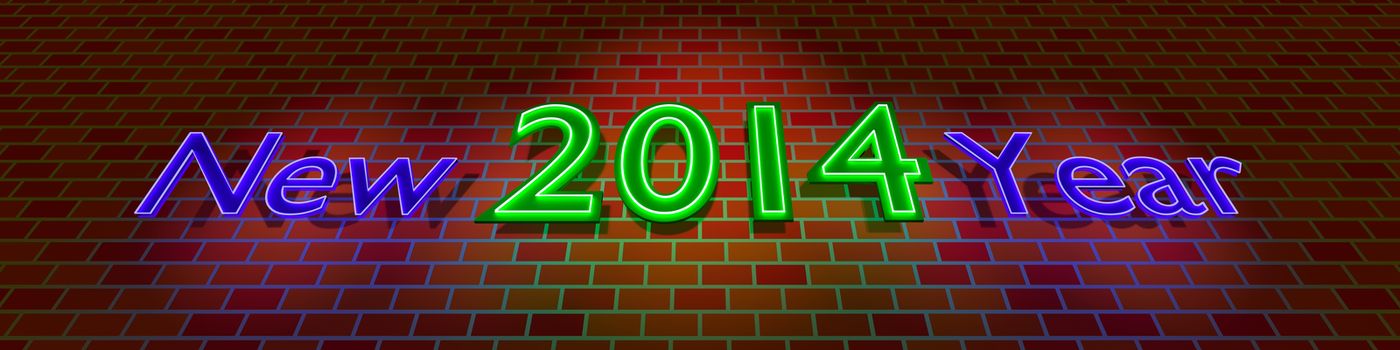 New Year 2014 - neon light on the brick wall.