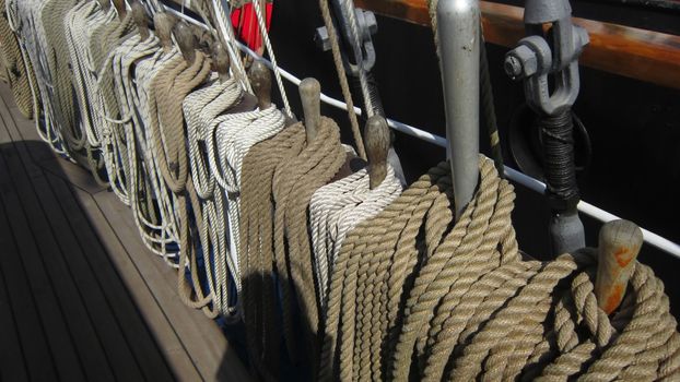 tall ship with ropes and knots for the sails