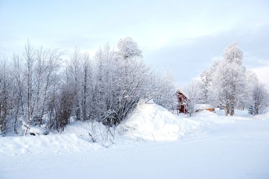 Winter landscape at Kiruna Lapland Sweden