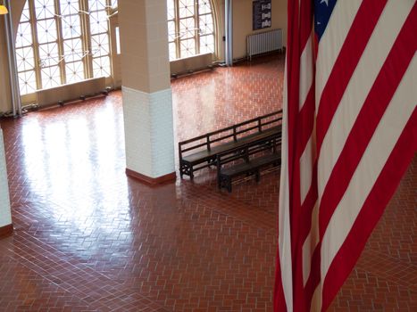 waiting hall of the immigration terminal of Ellis Island