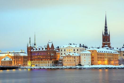 Cityscape of Gamla Stan Old Town Stockholm city at dusk Sweden