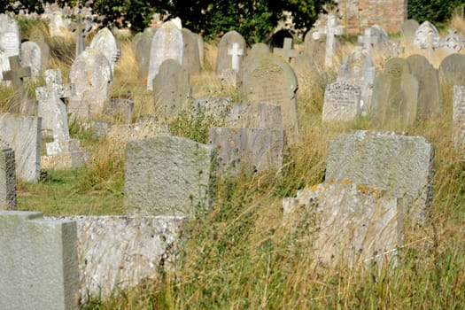 Rows of gravestones in grass