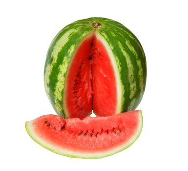 Sliced ripe watermelon isolated on white background cutout