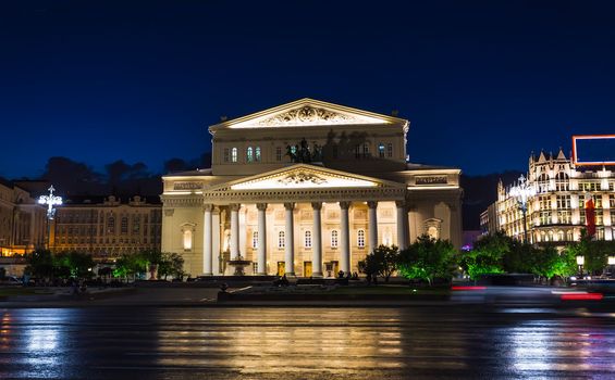 Night view of the State Academic Bolshoi Theatre Opera and Ballet, Moscow, Russia