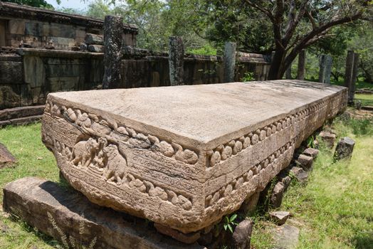 Huge ancient stone book 26 feet 10 inches length with Singala characters script inscription, Polonnaruwa