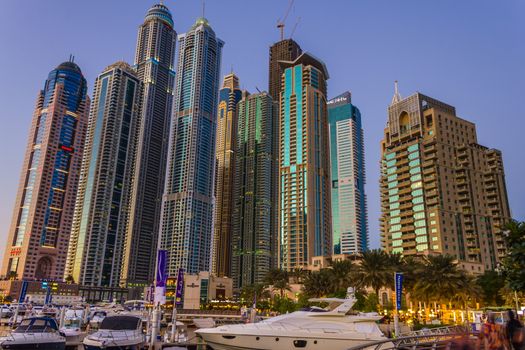 DUBAI, UAE - NOVEMBER 16: Nightlife in Dubai Marina. UAE. November 16, 2012. Dubai was the fastest developing city in the world between 2002 and 2008.