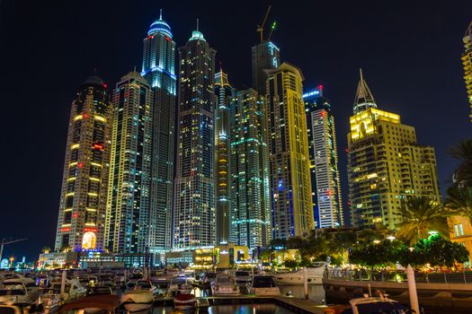 DUBAI, UAE - NOVEMBER 16: Nightlife in Dubai Marina. UAE. November 16, 2012. Dubai was the fastest developing city in the world between 2002 and 2008.