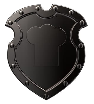 metal shield with cook symbol - 3d illustration
