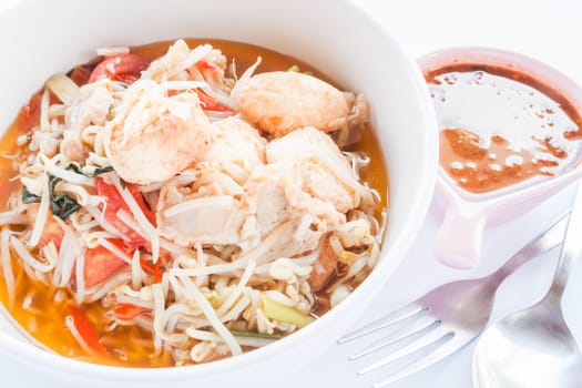 Spicy stir fry bean sprout with spoon and fork, stock photo