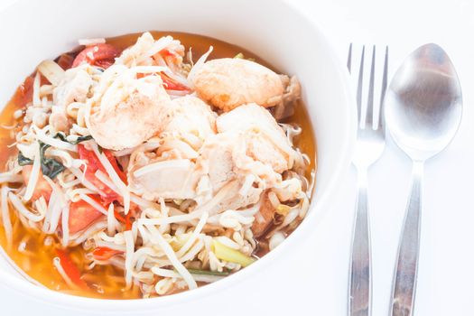 Stir fry bean sprout with spoon and fork, stock photo