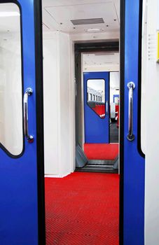 inside doors in a modern passenger train wagon